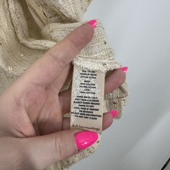 Soft Surroundings Womens XSP Cream Sequin Topper 3/4 Sleeve Spring Cardigan - Picture 5 of 6